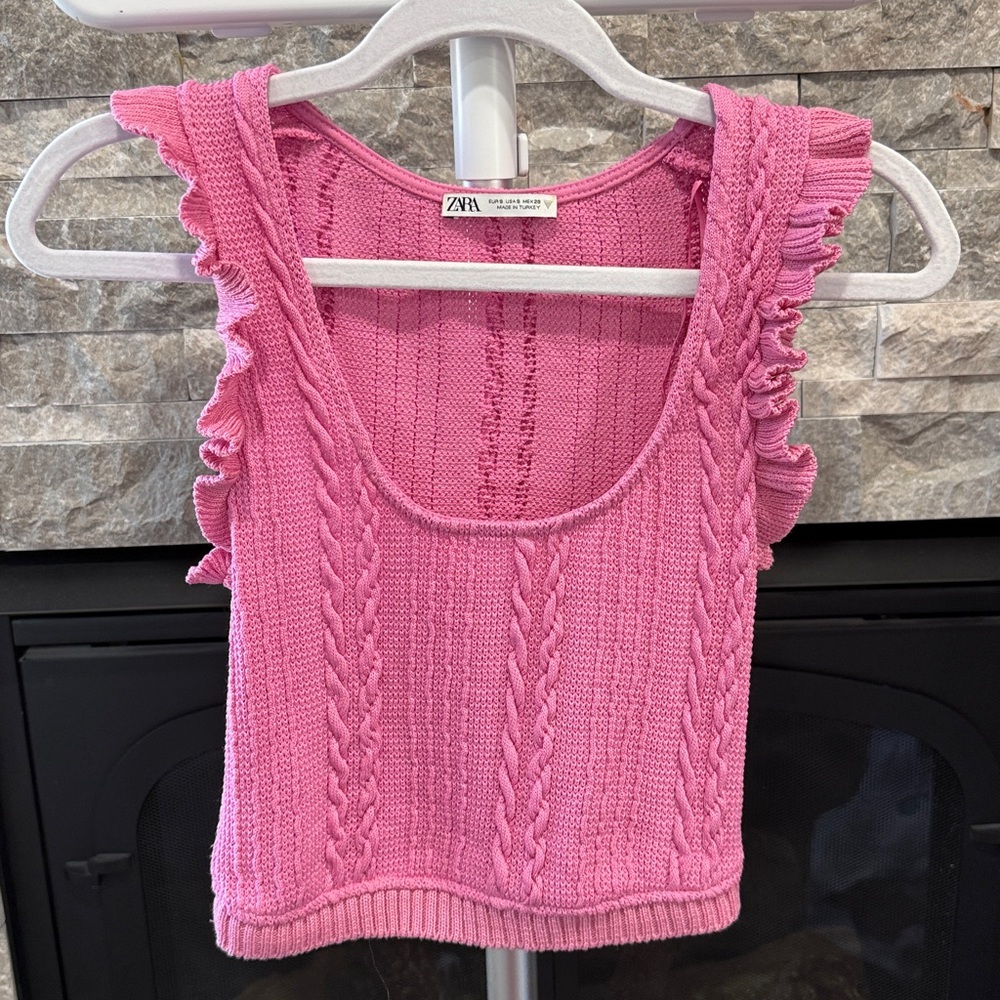 Zara Pink Ruffled Knit Top